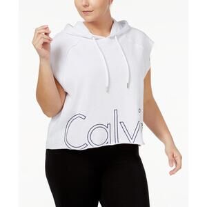 Calvin Klein Womens Plus Size Logo Sleeveless Cropped Hoodie Size 1X